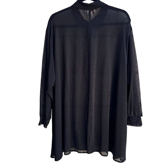 Rose Marie Reid Vintage Womens Black Glam Goth Sheer Button-Up Shirt Blouse L - Picture 2 of 11